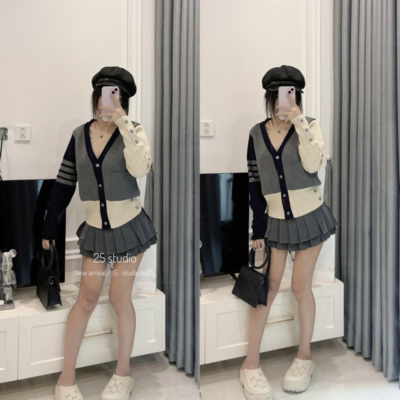 ÁO LEN PHỐI MÀU VẠCH TAY CỔ V | STUDIOBY25