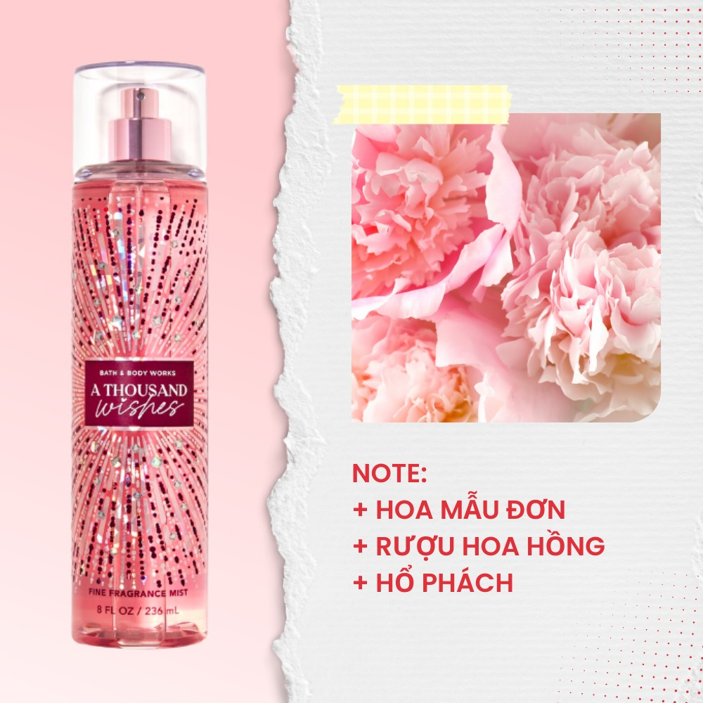 Body Mist chiết Bath & Body Works A THOUS& WISHES xịt thơm toàn thân HD Body mist ngọt ngào 10ML/30ML/75ML