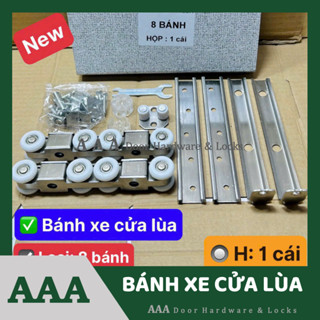 (TP inox) Bộ bánh xe treo cửa lùa nhôm loại tốt bằng inox (hộp nhung) - Con lăn inox cửa lùa nhôm 4 bánh, 8 bánh
