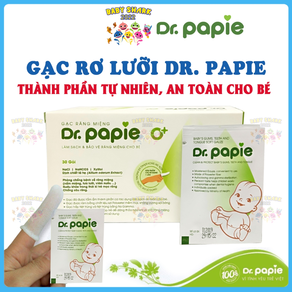 Gạc rơ lưỡi, tưa lưỡi cho bé Dr Papie vệ sinh lưỡi, răng miệng (hộp 30 gói)