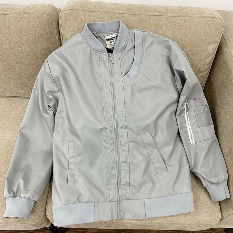 Áo Khoác Bomber Dù Zip Tay Màu Xám Bạc