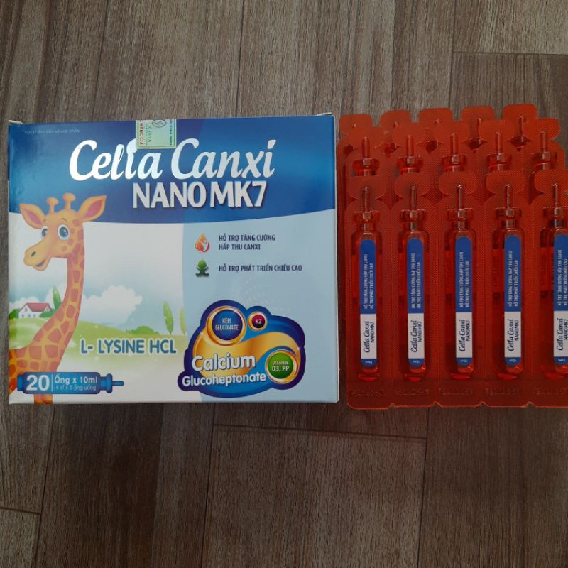 Siro ống Canxi nano K2 phát triển chiều cao cho trẻ từ 1 tuổi CELIA CANXI NANO MK7 hộp 20 ống bổ sung canxi D3 K2 MK7