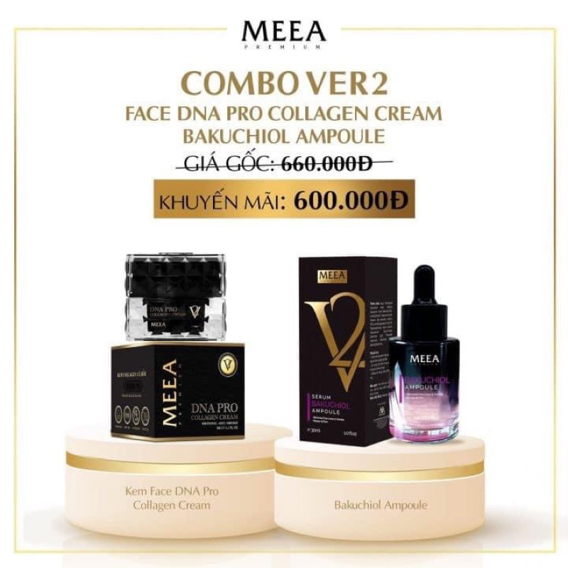 Combo Tinh Chất Bakuchoil & Kem Face Dna Collagen Ver 2 - Meea chính hãng Full 30g