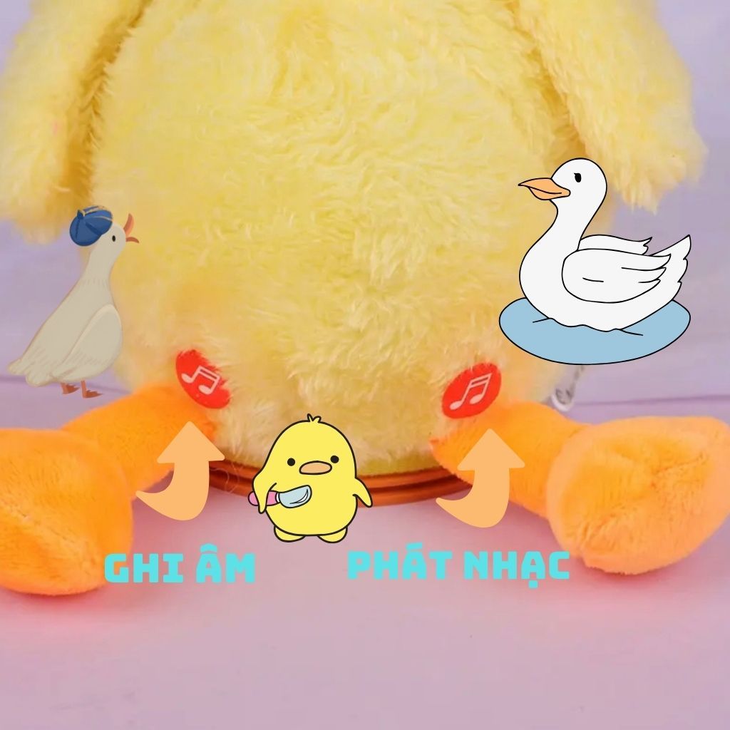 Vịt Nhồi Bông Biết Nhảy Múa Và Nhại Giọng Nói, có đèn có nhạc, sử dụng sạc USB, sản phẩm giao ngẫu nhiên