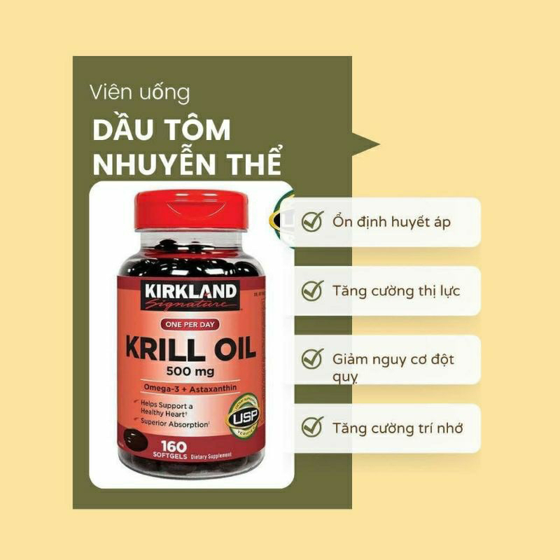 Dầu nhuyễn thể Kirkland Krill Oil 500mg 160 viên của Mỹ