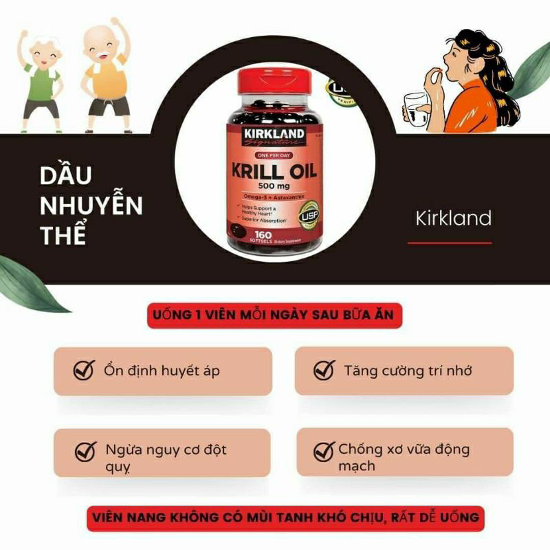 Dầu nhuyễn thể Kirkland Krill Oil 500mg 160 viên của Mỹ