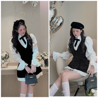 Set áo peplum đen đan lưng + short 🖤