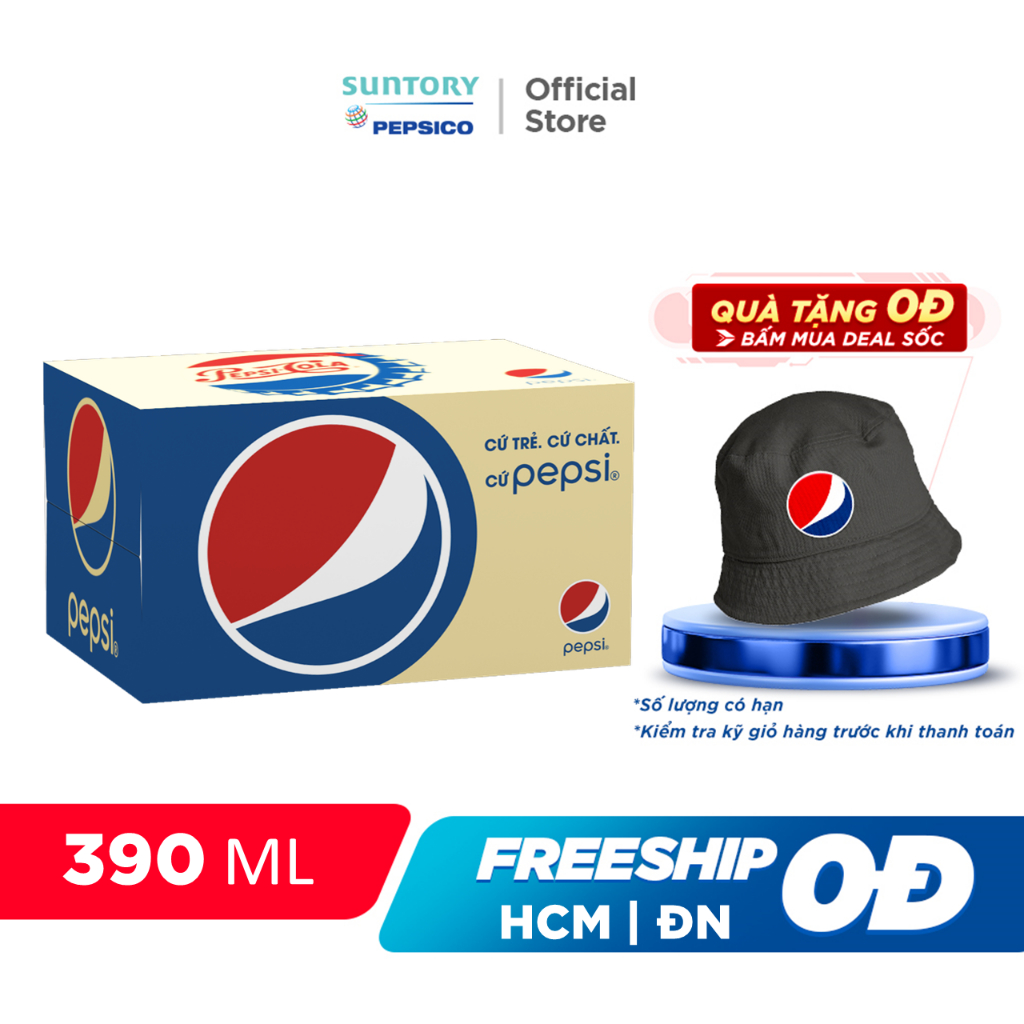 [DEAL SỐC KÈM NÓN] Thùng 24 Chai Nước Ngọt Có Gaz Pepsi (390ml/chai)