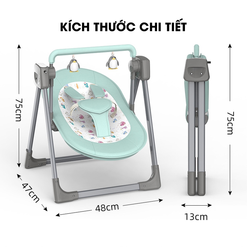 Nôi điện rung bập bênh trẻ em MumKid Có đai đeo an toàn cho bé và có loa không dây bluetooth | MK23-068