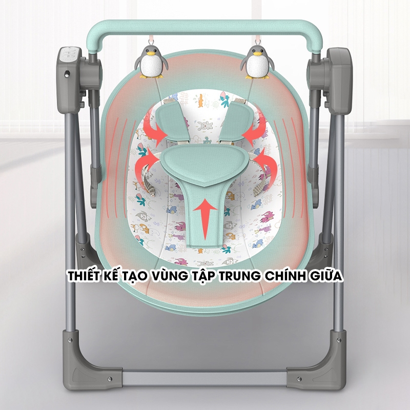 Nôi điện rung bập bênh trẻ em MumKid Có đai đeo an toàn cho bé và có loa không dây bluetooth | MK23-068