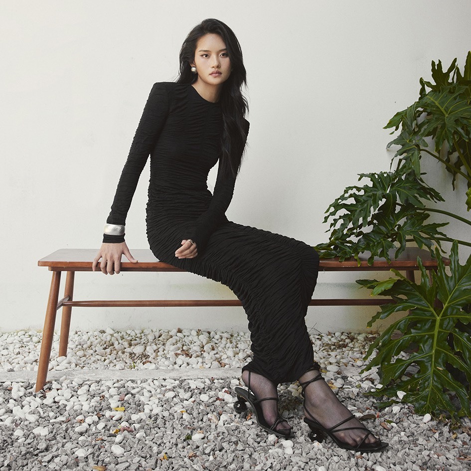 REINA-  DALLE EMBELLISHED RUCHED STRETCH- JERSEY MIDI SKIRT