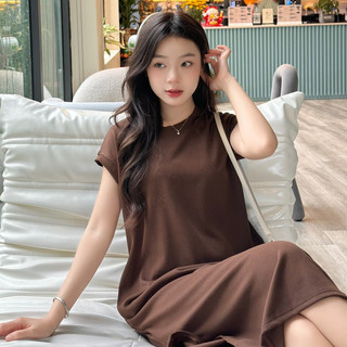 Đầm suông chất tổ ong cổ tròn tay hến freesize dáng dài - Váy xuông trơn tay cách điệu co dãn from rộng thời trang