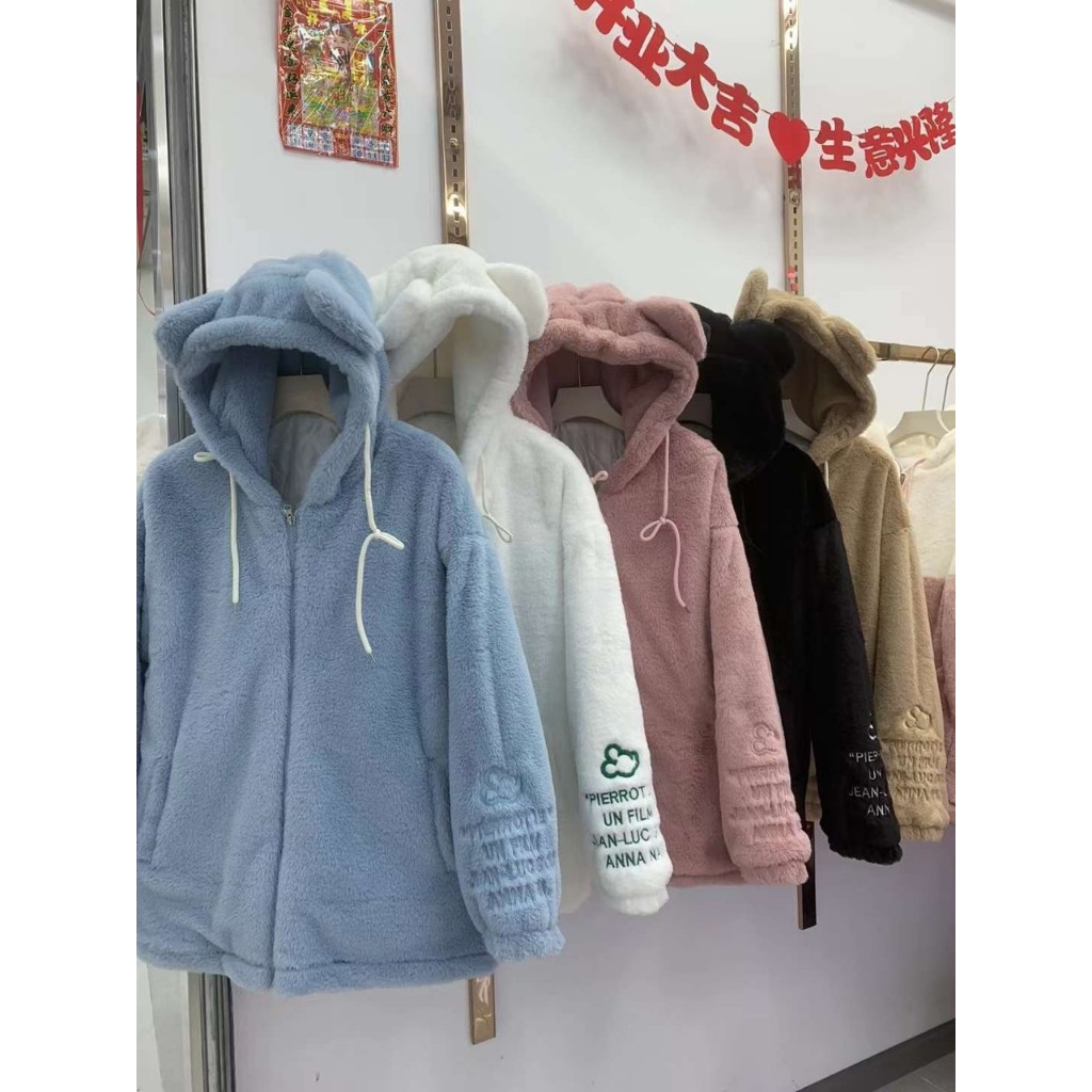 Áo Khoác Lông gấu thêu 2 Lớp Có Mũ, Áo Lông cừu Unisex 2 lớp dày dặn - Đủ màu- Hot trend- hàng sẵn
