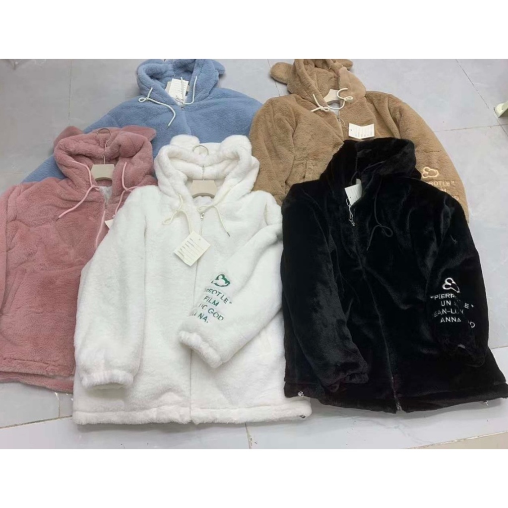Áo Khoác Lông gấu thêu 2 Lớp Có Mũ, Áo Lông cừu Unisex 2 lớp dày dặn - Đủ màu- Hot trend- hàng sẵn