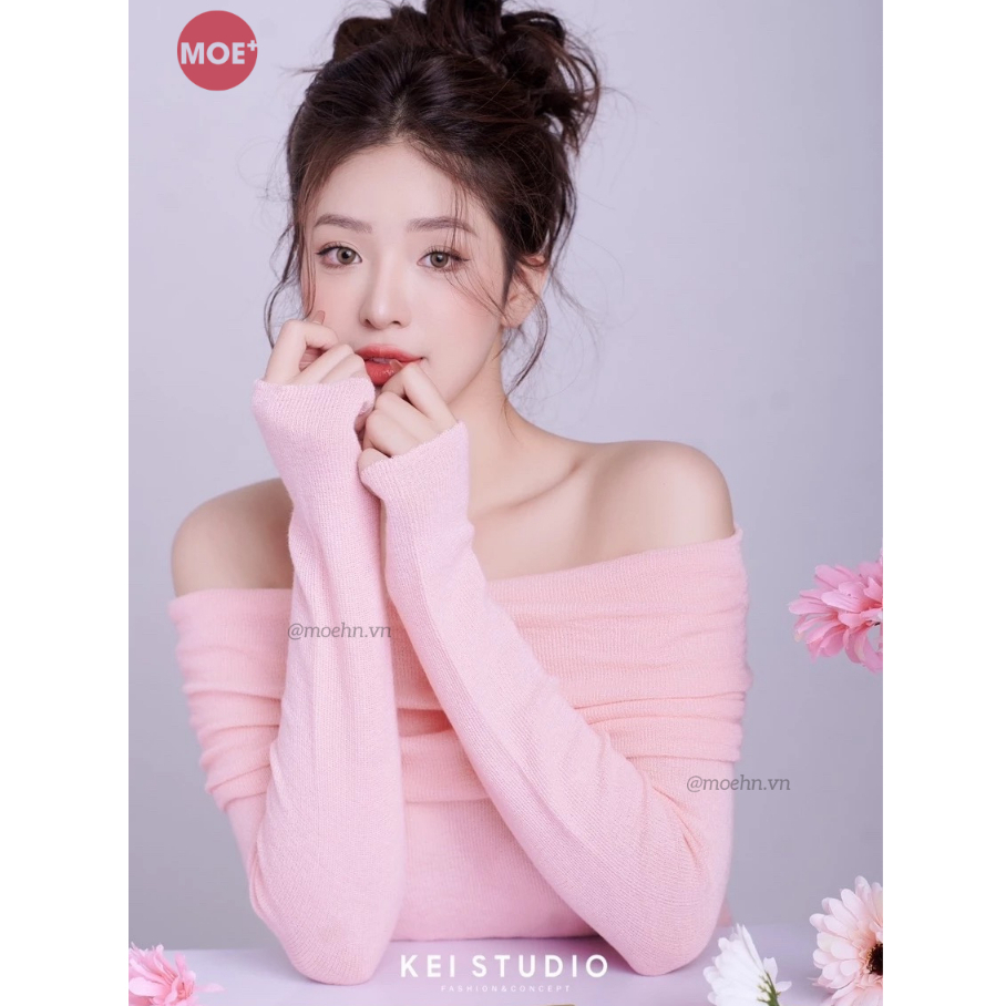 SẴN_Áo Len Cashmere Dệt Kim Ngang Vai Dáng Mỏng Thu Đông MOEA24