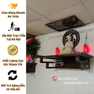Bàn thờ treo tường hiện đại màu óc chó - quan thế âm bồ tát , ông táo , ông địa - đồ thờ tiến long