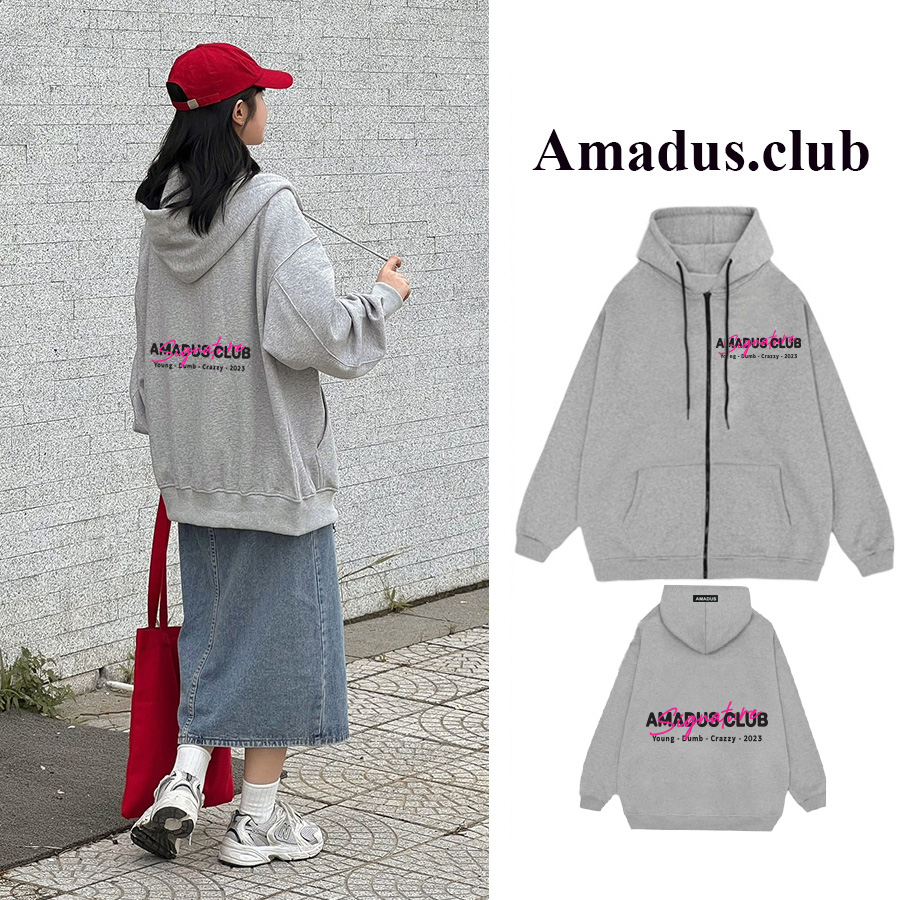 Áo Hoodie Zip Amadeus Xám Tiêu Local Brand Unisex Kéo Khóa AD03