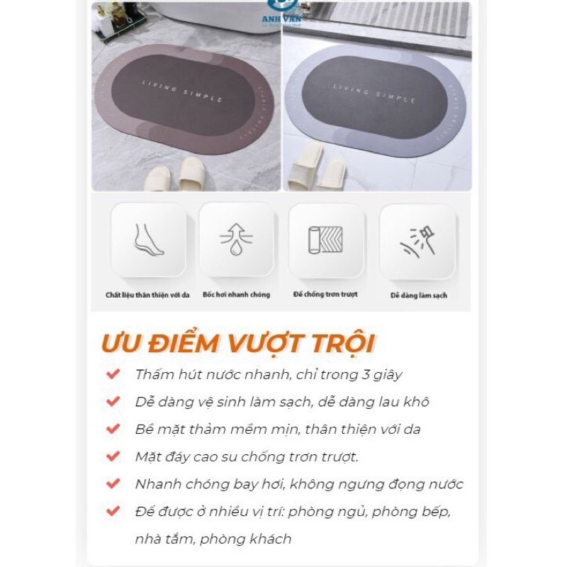 🔥FREESHIP🔥THẢM LAU CHÂN NHÀ TẮM SILICON 60cm SIÊU THẤM NƯỚC 👣 THẢM NHÀ BẾP CHỐNG TRƠN TRƯỢT BATHROOM