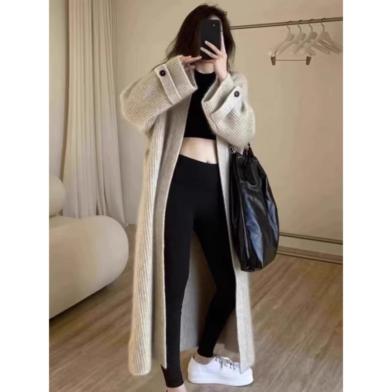 Áo khoáv len dáng dài phối đai tay basic