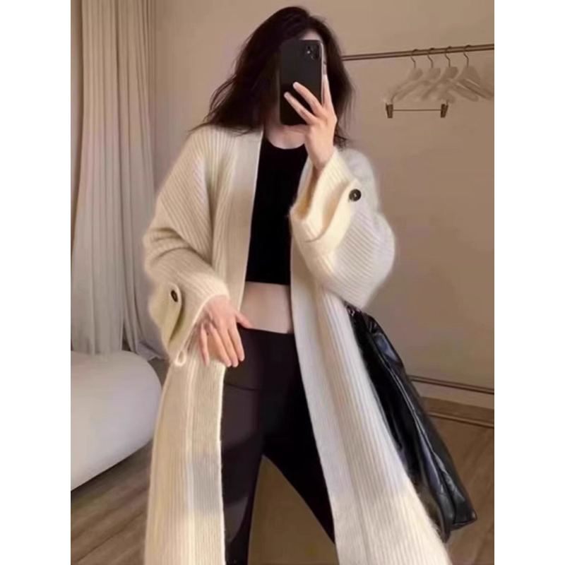 Áo khoáv len dáng dài phối đai tay basic