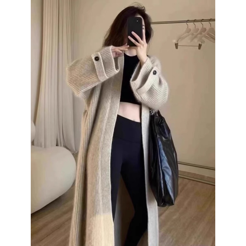 Áo khoáv len dáng dài phối đai tay basic