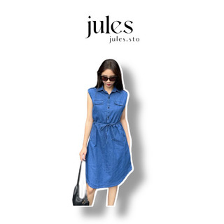 Đầm jean sát nách nữ cổ sơ mi - jules