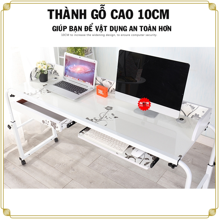 Bàn làm việc lười phong cách Châu Âu , Bàn lười đa năng có bánh xe, chốt khóa tiện lợi