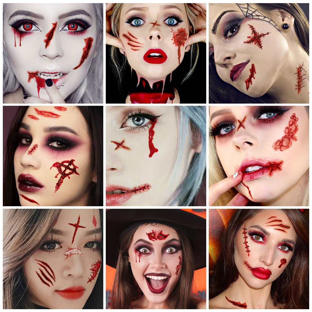 Hình Xăm Dán Hóa Trang Vết Thương Kinh Dị Chống Nước Phong Cách halloween Mới có loại mẫu thường và phát sáng