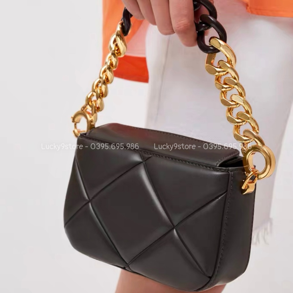 Túi xách nữ, túi c.n.k trần trám xích to kèm dây đeo chéo size 18 xuất xịn no box - Lucky9store