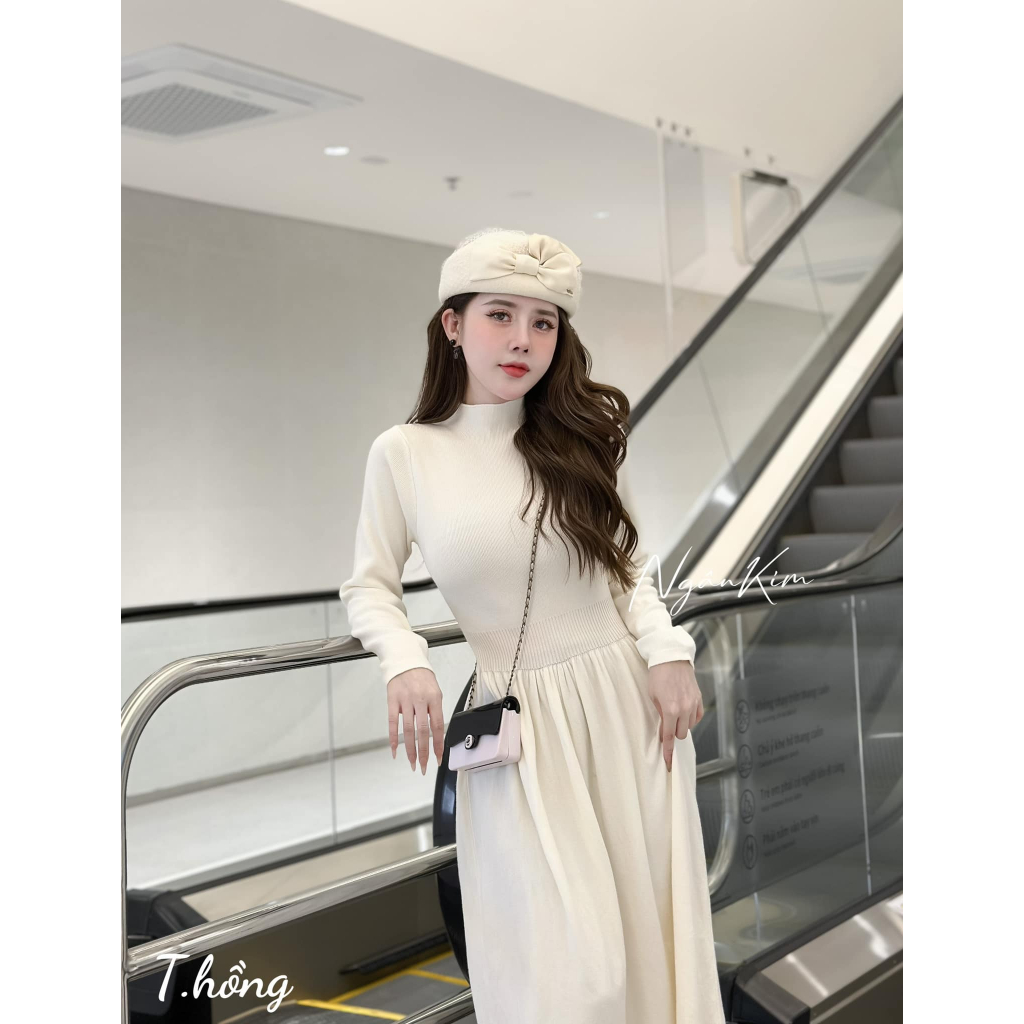 Váy len dáng dài cổ 3 phân mềm dày dặn 3 màu