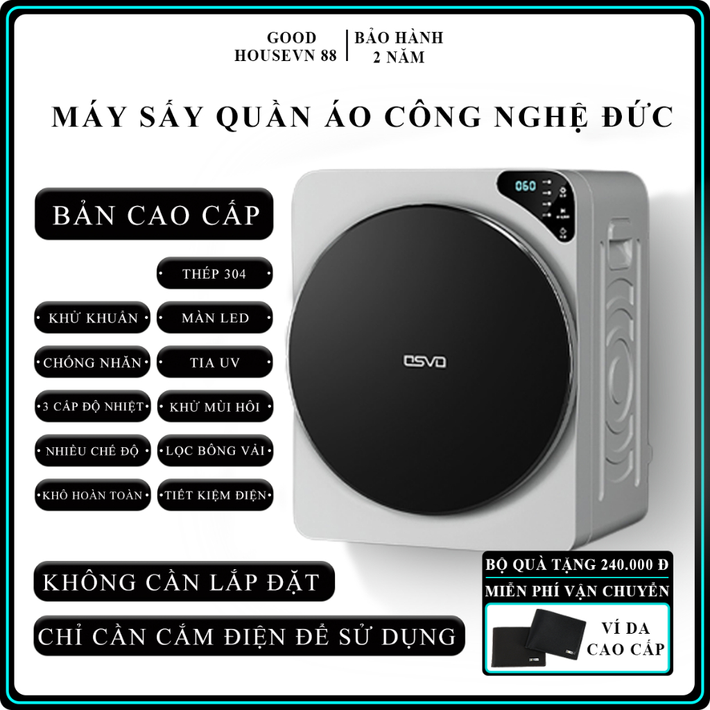 Máy sấy quần áo chăn ga cao cấp nóng lạnh 3 chiều riêng biệt, sấy khô, khử trùng tia cực tím, lọc bụi bẩn, bông dư thừa