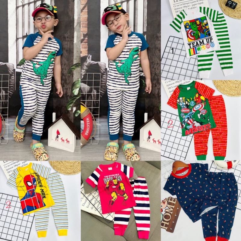 10-23kg bộ tay ngắn quần dài cho bé trai thun borip vải mềm co giãn 499