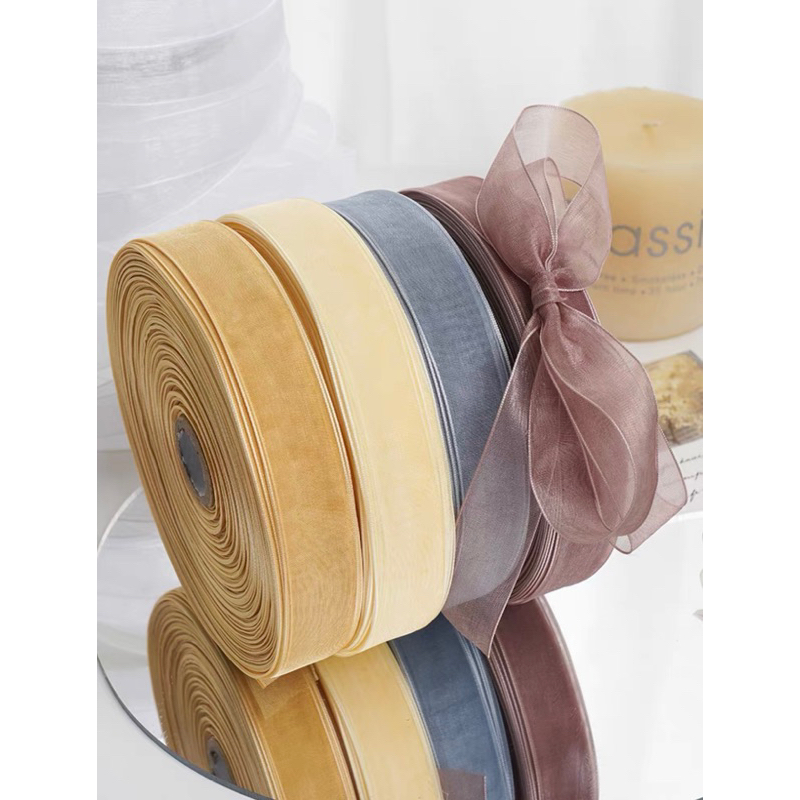 RUY BĂNG làm nơ rộng 2cm, dài 91m. ruy băng ren, ruy băng voan nhiều màu