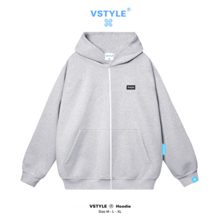 FULL BOX Áo Hoodie Zip Basic Logo Cao Su Vstyle Unisex Local Brand - Xám