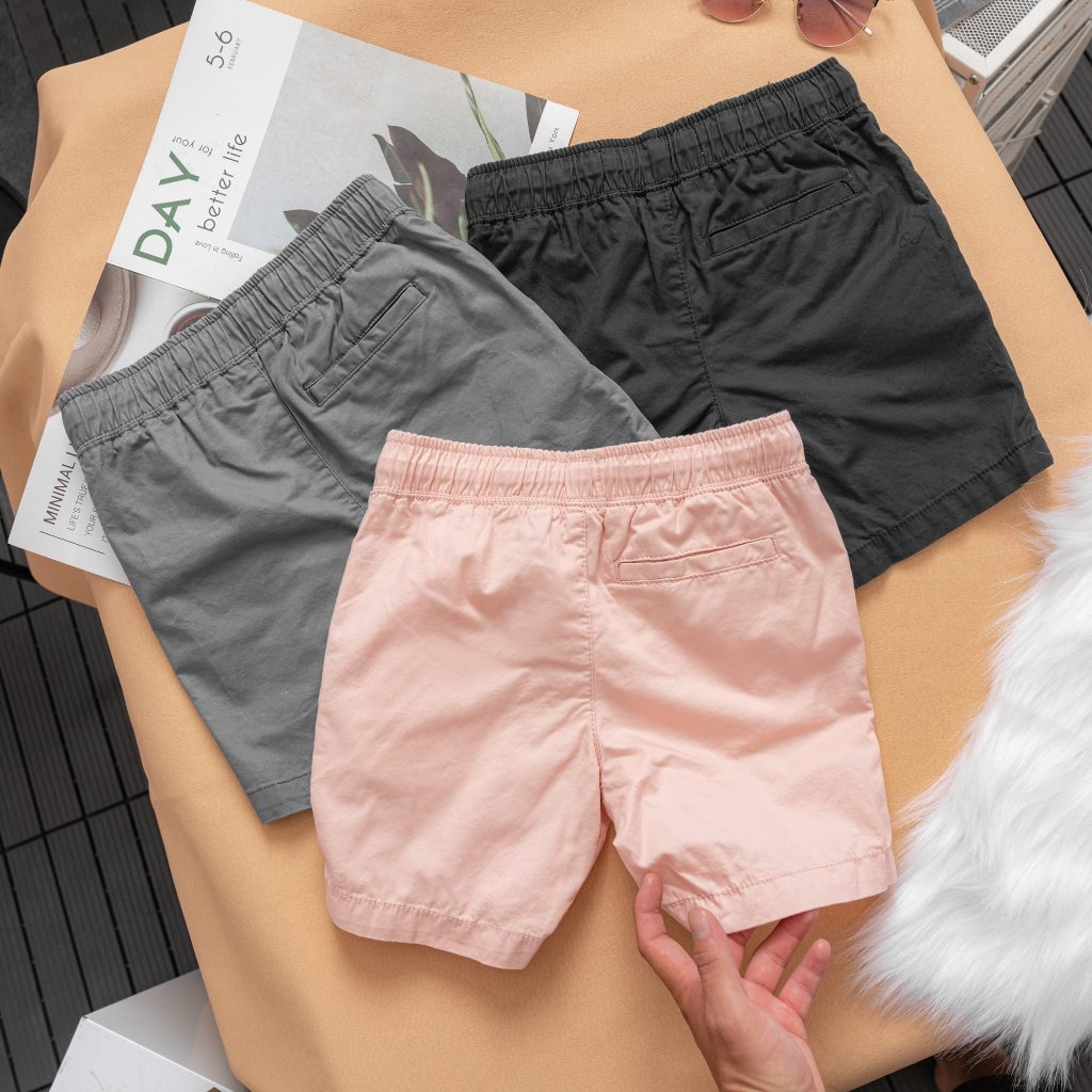 Quần short kaki bé trai lưng thun dây rút có túi cho bé từ 16kg-50kg