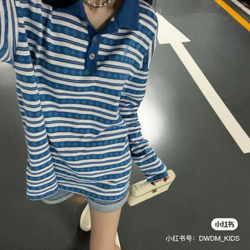 CHROME HEART POLO - Áo polo dài tay kẻ thu đông unisex