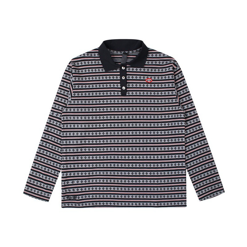 CHROME HEART POLO - Áo polo dài tay kẻ thu đông unisex