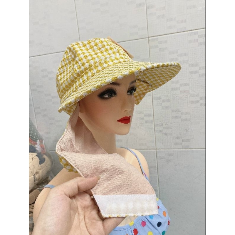 Nón vành khuyết 2in1, khẩu trang tháo rời, vải kim cương, form đẹp