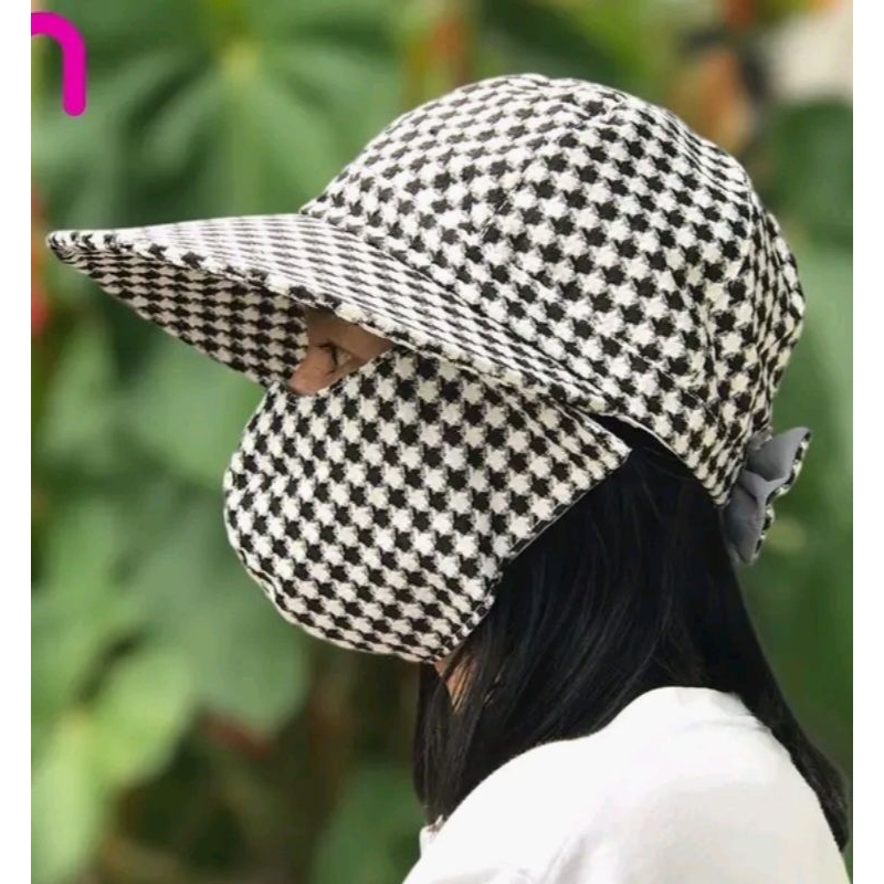 Nón vành khuyết 2in1, khẩu trang tháo rời, vải kim cương, form đẹp