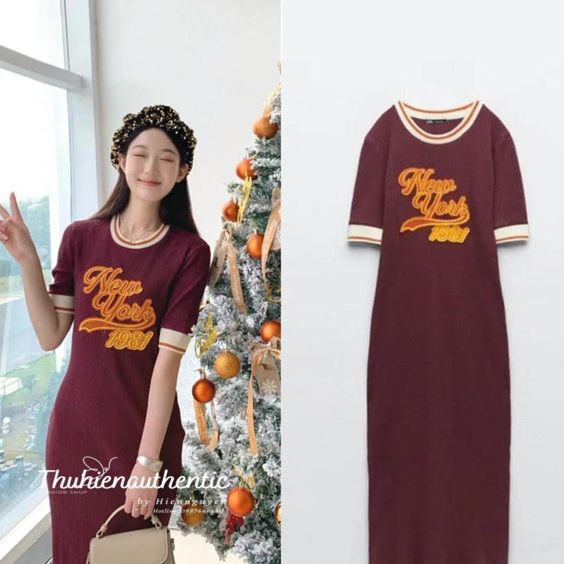 Váy tím mận cổ tròn ngắn tay dáng dài mã code: 1165/536/605 ZARA chính hãng(kèm ảnh thật)