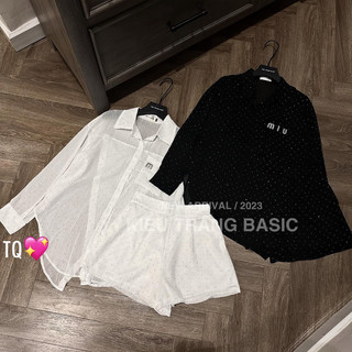 Set Áo Sơmi Tơ Nhũ Miuiu Kèm Sooc Kiều Trang Basic