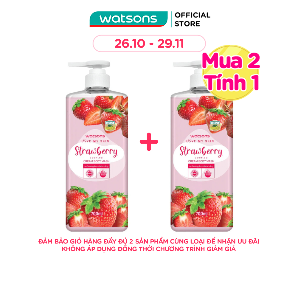 Kem Tắm Watsons Love My Skin Strawberry Scented Cream Body Wash 700ml