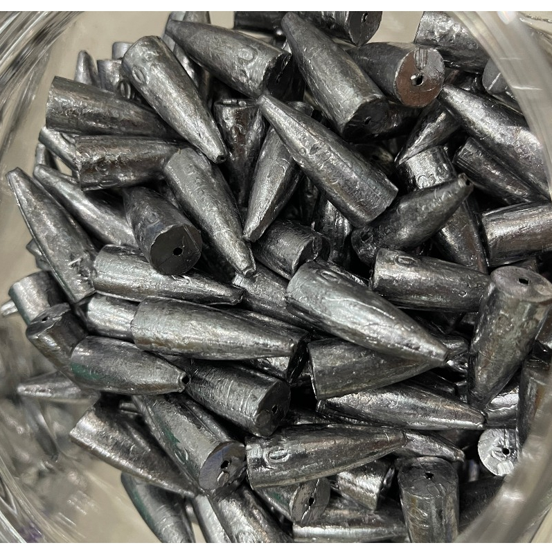 Chì hình đầu đạn trọng lượng 10 - 20 - 30 - 40 dùng trong câu cá.