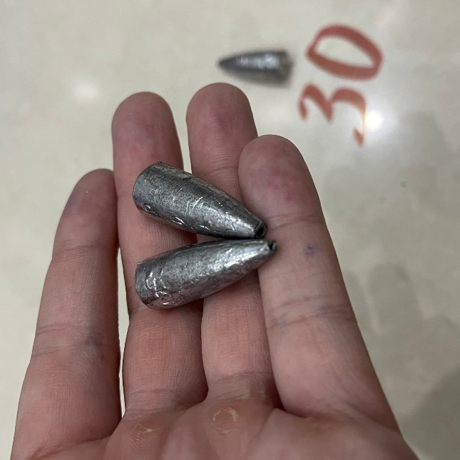 Chì hình đầu đạn trọng lượng 10 - 20 - 30 - 40 dùng trong câu cá.