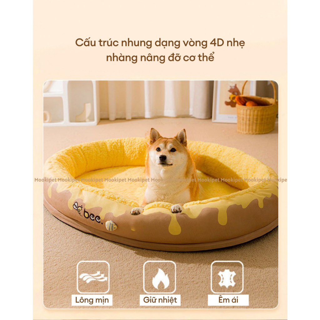 Ổ đệm mùa đông cho chó mèo lót nỉ dày siêu dữ nhiệt Mooki Pet