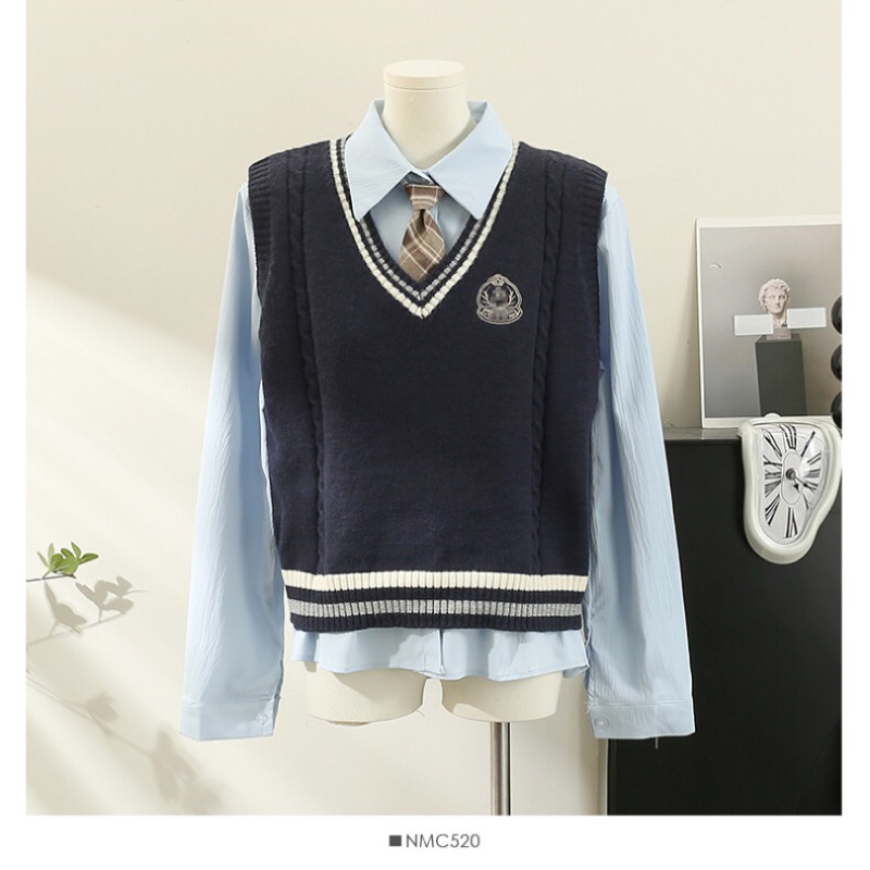 Set sơ mi + gile + cà vạt phong cách nữ sinh