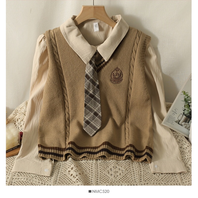 Set sơ mi + gile + cà vạt phong cách nữ sinh