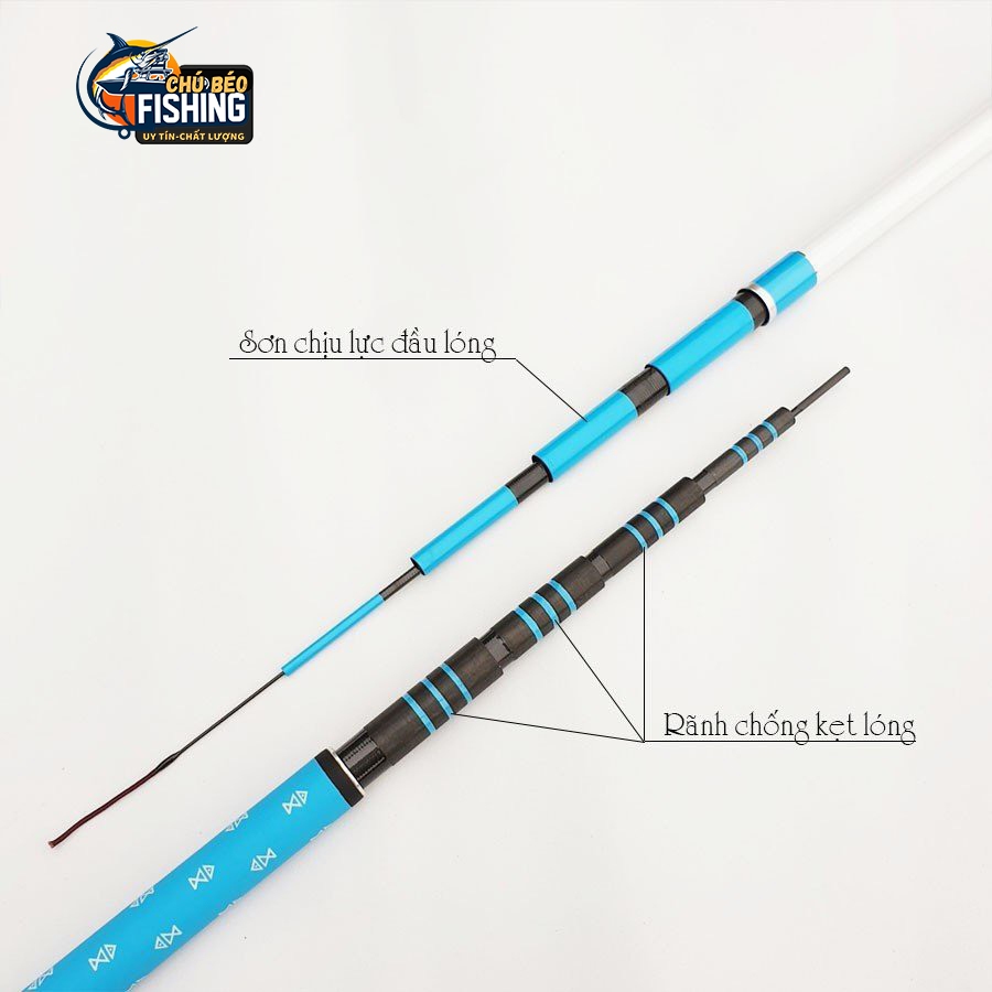 Cần câu tay câu đài Bạch Kinh Thiên xanh và cam 6h carbon xoắn cao cấp xanh và cam tặng kèm ngọn phụ - Chú béo Fishing