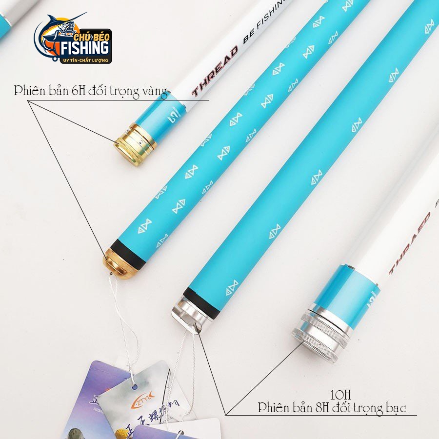 Cần câu tay câu đài Bạch Kinh Thiên xanh và cam 6h carbon xoắn cao cấp xanh và cam tặng kèm ngọn phụ - Chú béo Fishing