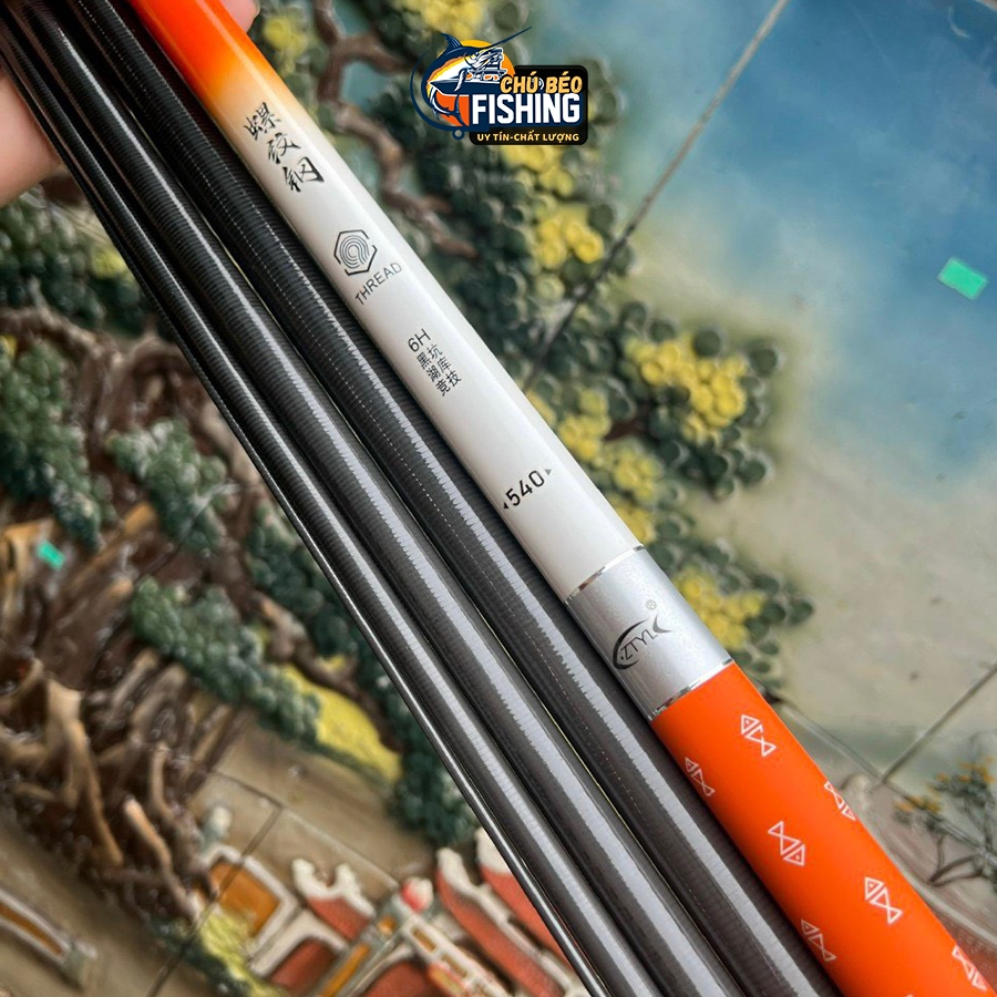 Cần câu tay câu đài Bạch Kinh Thiên xanh và cam 6h carbon xoắn cao cấp xanh và cam tặng kèm ngọn phụ - Chú béo Fishing